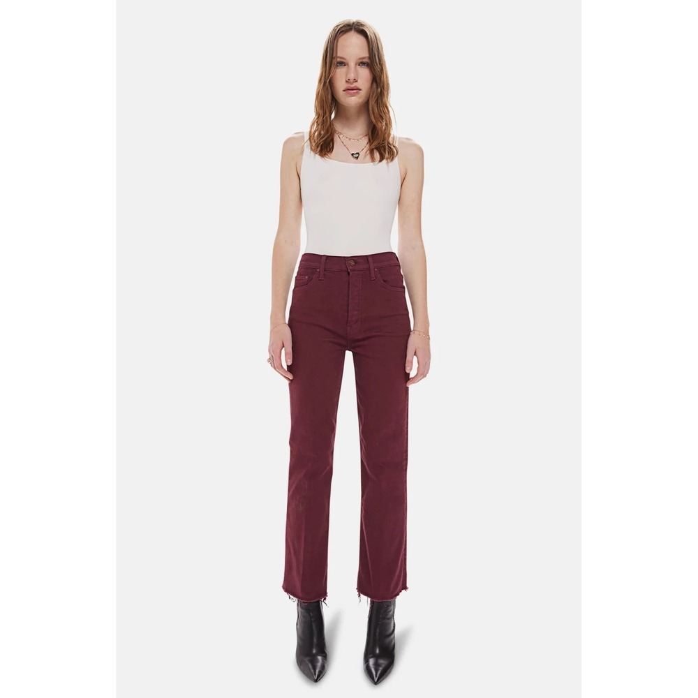 Mother The High Waisted Rider Ankle Jeans Burgundy Button Fly Cropped Sz 25
